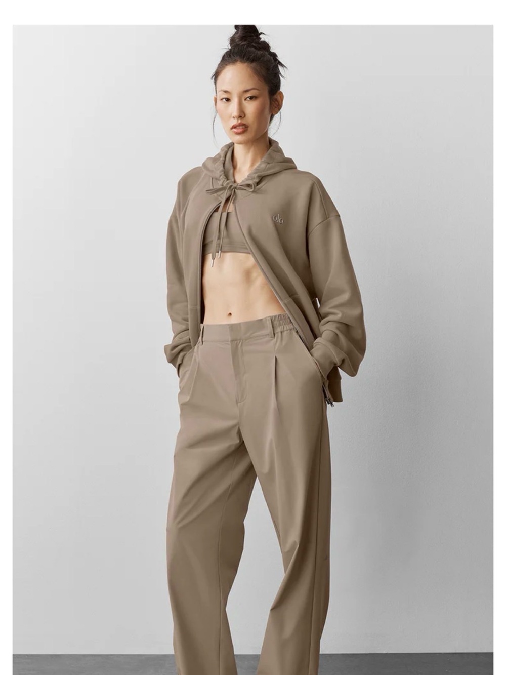 ALO Yoga Taupe Wide-Leg High-Rise Trousers - Picture 2 of 2